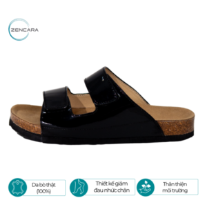 Dép Sức Khỏe Đế Cork Người Lớn (Nữ) Màu Đen Bóng Zencara